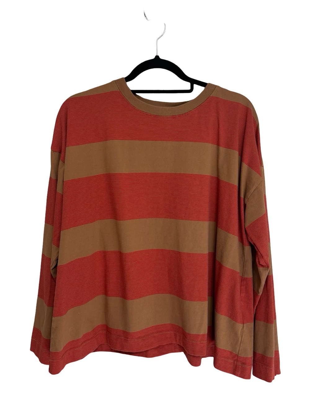 Madewell Easy Crewneck Striped Long-Sleeve Tee in Dark Camel and Rust - Size M